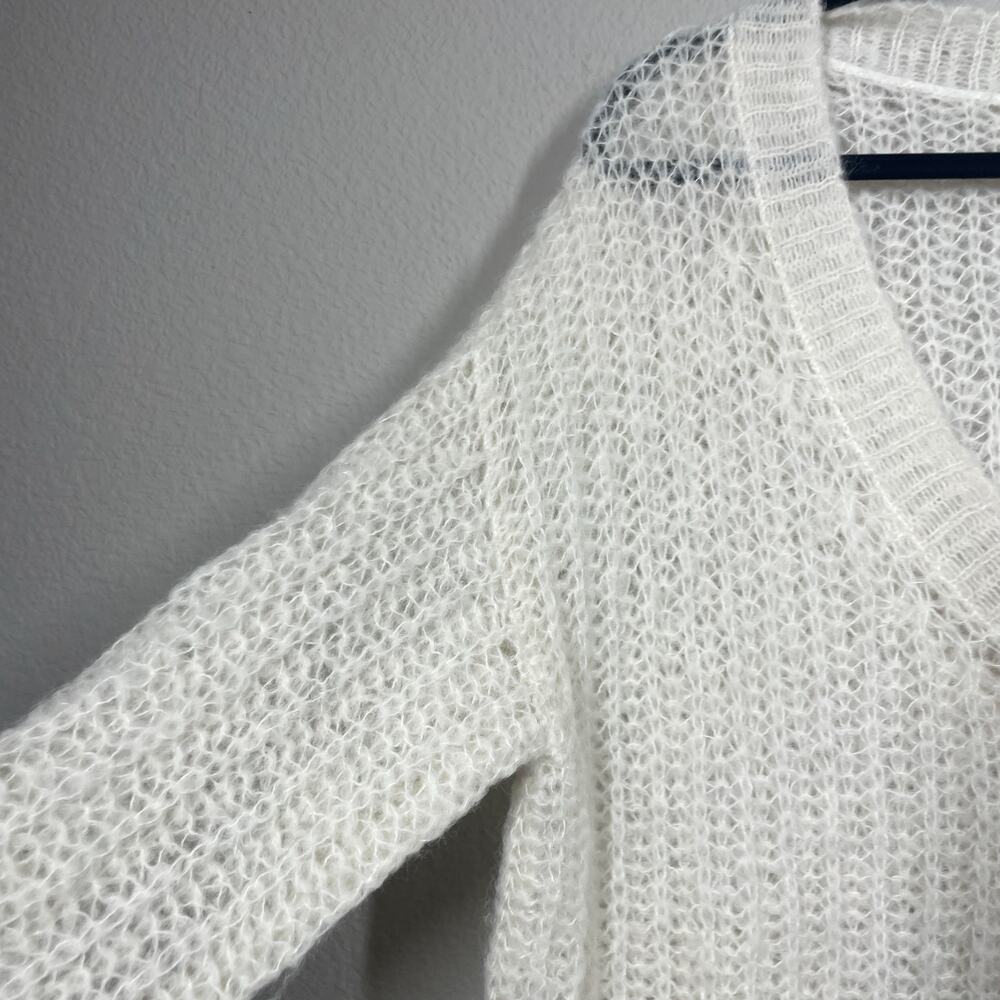 Meadow Rue Medium Alpaca Sweater Ivory V Neck Chunky Sheer Knit Long Sleeves - Picture 3 of 8